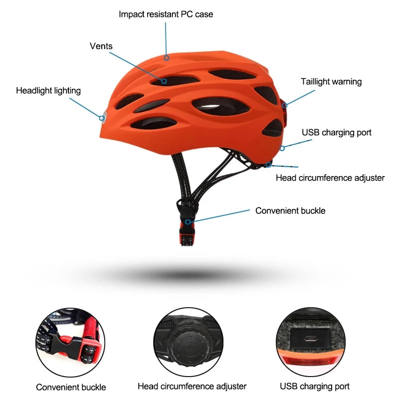 LED Lamp Cycling Bicycle Helmet With LED Tail Light